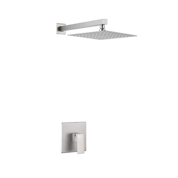 Tahanbath Single Handle 1-Spray Shower Faucet 2.5 GPM with Wall Mounted 10 in. Rain Shower Head Faucet in Brushed Nickel