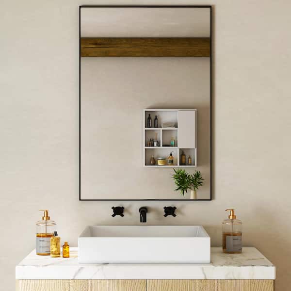 TOOLKISS 24 in. W x 36 in. H Rectangular Aluminum Framed Wall Bathroom Vanity Mirror in Black