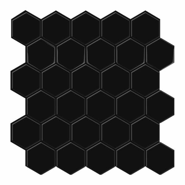 Tic Tac Tiles Thicker Hexagon Black 12 in. x 12 in. PVC Peel and Stick ...