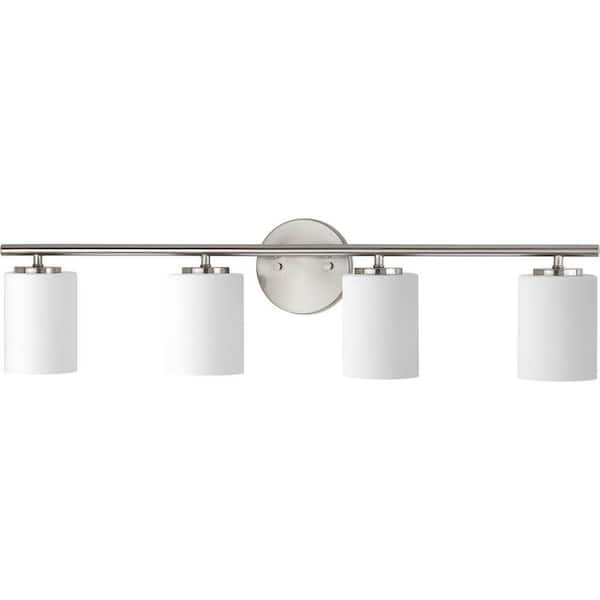 Replay Collection 31 in. 4-Light Brushed Nickel Etched Glass Modern Bathroom Vanity Light
