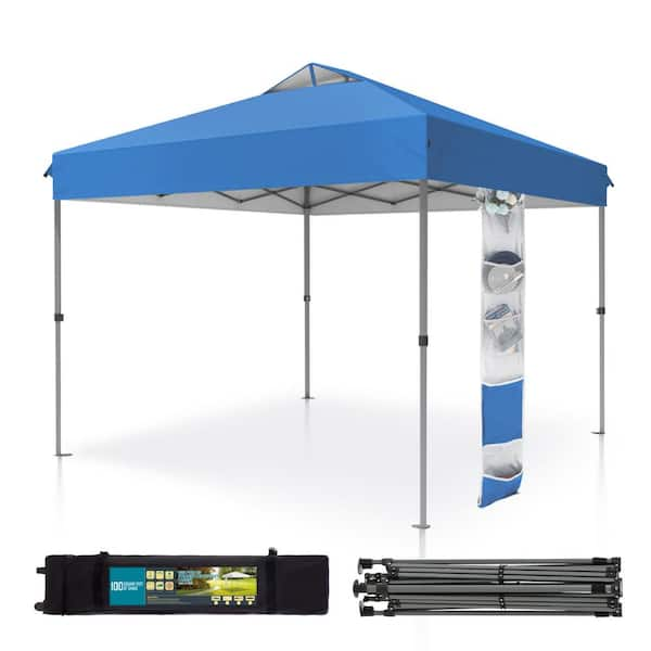 10 ft. x 10 ft. Pop Up Canopy Tent with Carry Bag Sandbags Vented Top in Blue