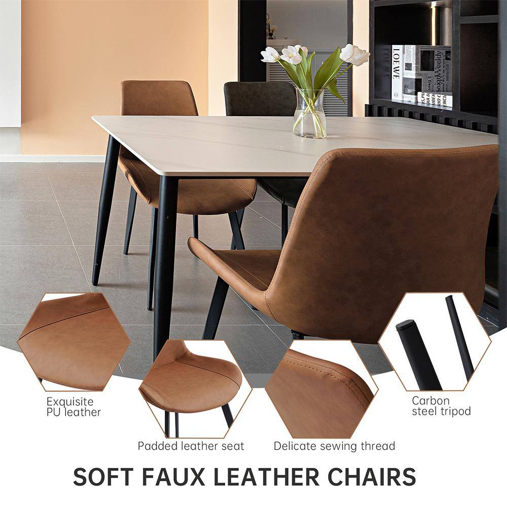 Brown Faux Leather Upholstered High Back Dining Chairs, Set of 2