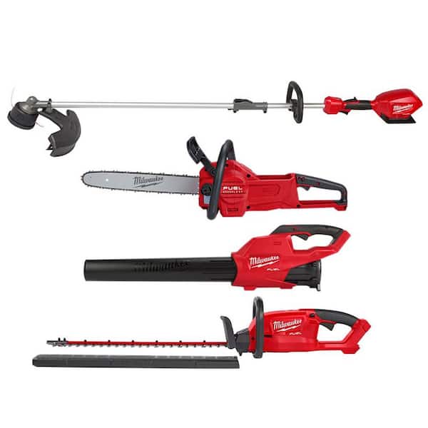 Milwaukee M18 FUEL 18V Lithium-Ion Cordless Brushless String Grass Trimmer, Blower, Hedge Trimmer and Chainsaw Combo Kit