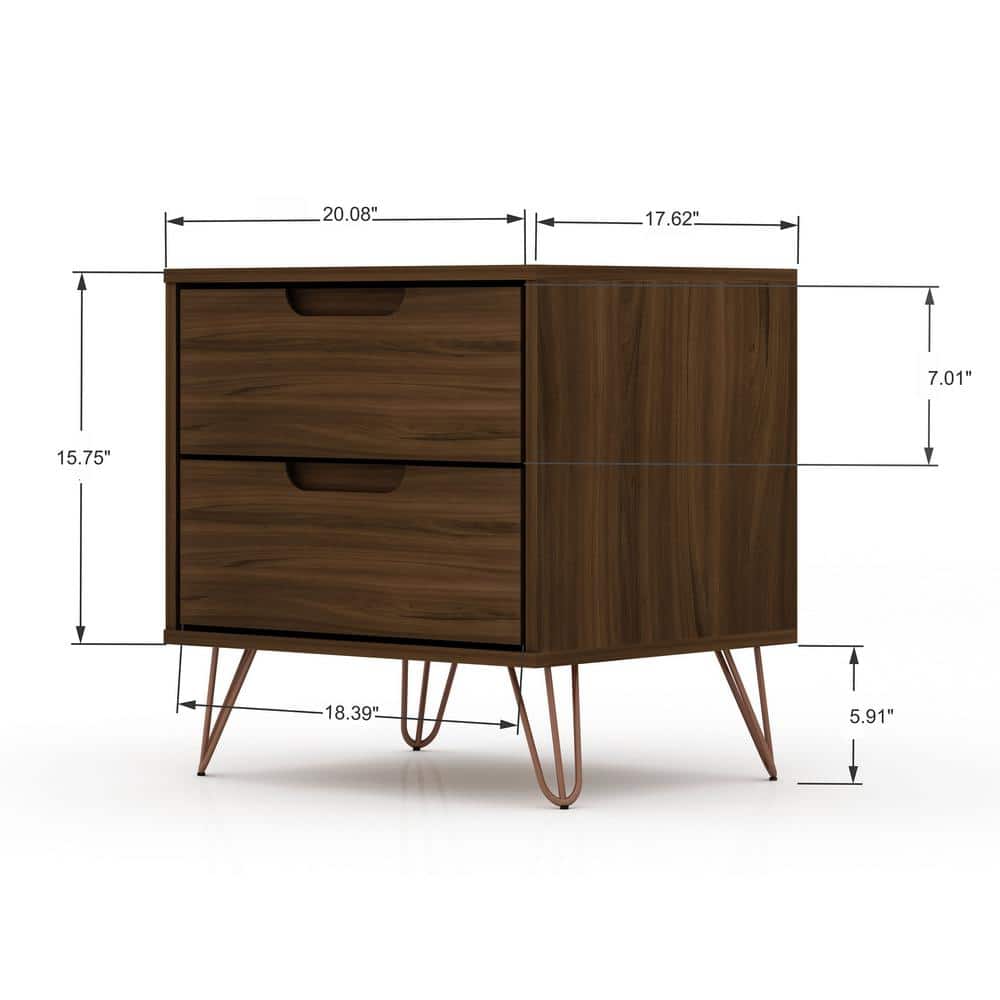 Mid-Century Modern Brown Nightstand with Splayed Metal Legs - Set of 2