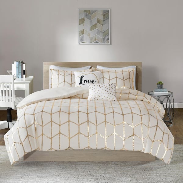 Intelligent Design Khloe 4 Piece Ivory, Grey And Yellow Duvet Covers Queen Size