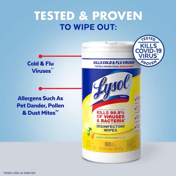 Disinfecting Wipes, Cleaning Supplies, All Purpose Cleaner, Multi-surface, Lemon & Lime Wipes, 80 Count (3-Pack)
