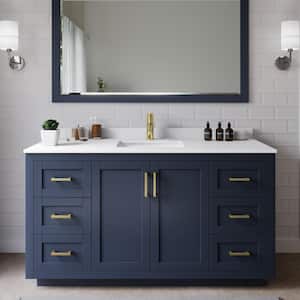 Miranda 60 in. W Single Bath Vanity in Dark Blue with Cultured Marble Vanity Top in White with White Basin and Mirror
