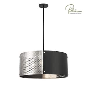 Noho by Robin Baron 100-Watt 4-Light Nickel Black Shaded Pendant Light with Round Metal Shade and No Bulbs Included