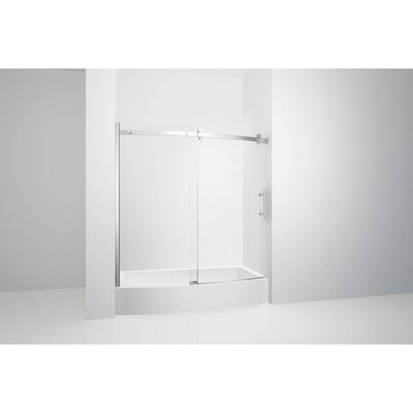 Hlihome 60 in. W x 58.5 in. H Sliding Frameless Tub Door in Chrome