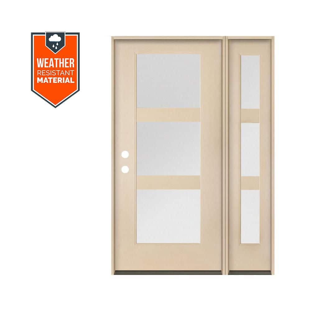 BRIGHTON Modern 50 in. x 79 in. 3-Lite Right-Hand/Inswing Satin Glass Unfinished Fiberglass Prehung Front Door with RSL price history on PriceWatchPro