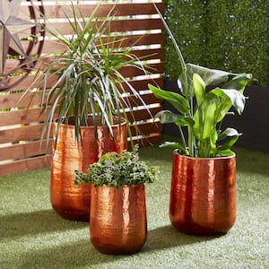 13 in., 16 in., and 21 in. Medium Copper Aluminum Indoor Outdoor Planter with Hammered Details (3- Pack)