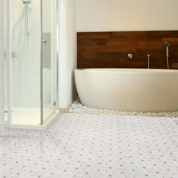 Cecily Creme 11 in. x 13 in. x 0.38 in. Polished Marble Mesh-Mounted Mosaic Floor and Wall Tile (9.5 sq. ft. /Case)