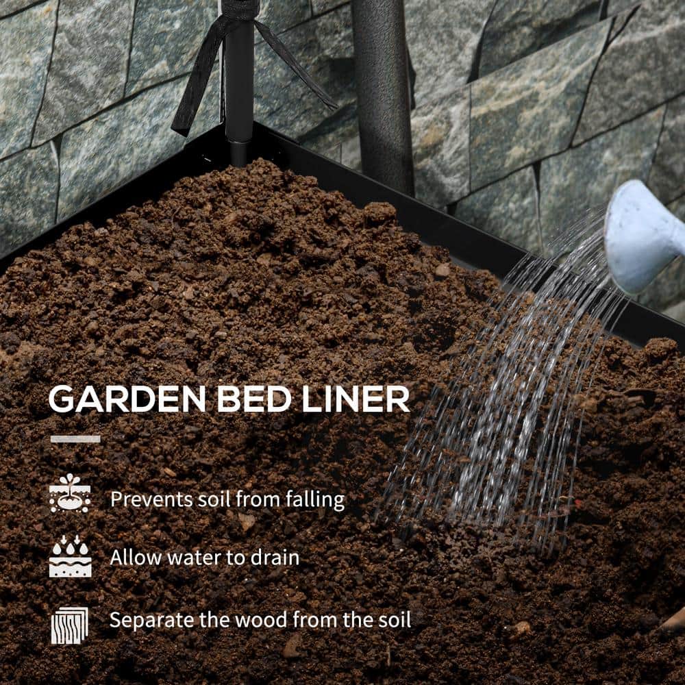 Black Metal Raised Garden Bed with Cover and Storage Shelf