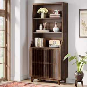 Eulas 72.8 in. Tall Brown Engineered Wood 5-Shelf Standard Bookcase Bookshelf with Adjustable Shelf and 2 Doors