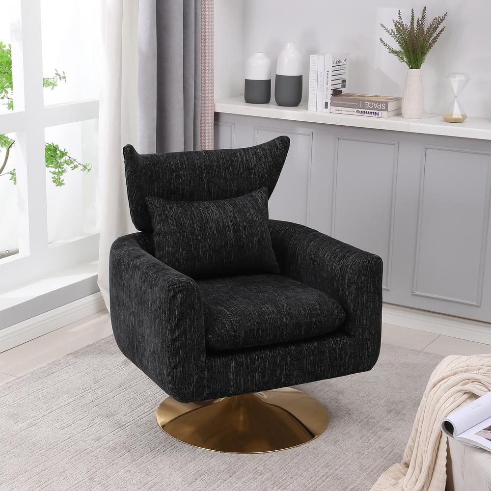 Black Classic Mid-Century 360° Swivel Accent Chair, Swivel Jasiway Accent 
