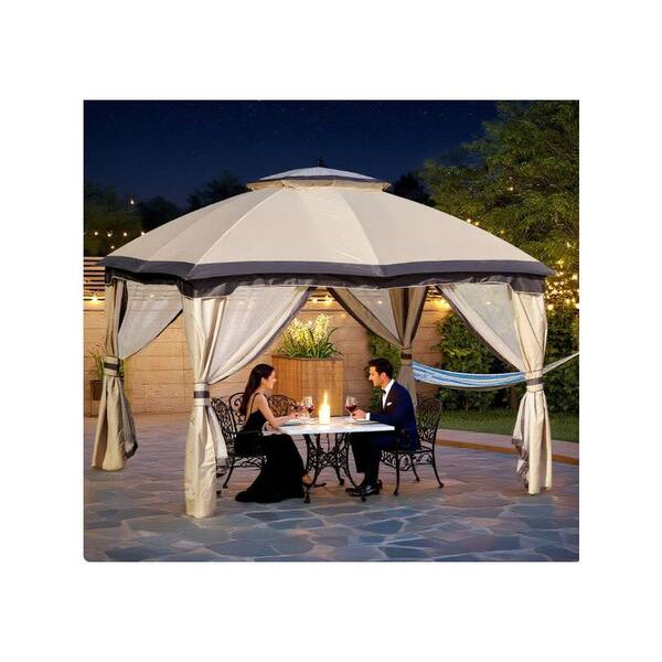 Unbranded 9 ft. x 11 ft. Beige Outdoor Gazebo, Patio Gazebo Canopy Shelter, With Mesh Sidewalls for the Patio, Backyard, Garden JX-T3971P388791 Unbranded 9 ft. x 11 ft. Beige Outdoor Gazebo, Patio Gazebo Canopy Shelter, With Mesh Sidewalls for the Patio, Backyard, Garden JX-T3971P388791