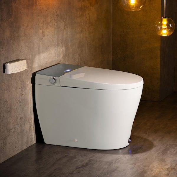 Elongated Electric Bidet Toilet 1.06 GPF in Silver with Auto Open/Close, Heated Seat, Foot Kick Button for Modern Home