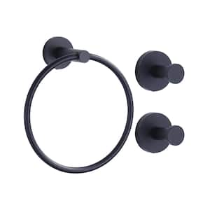 Matte Black 3-Piece Bath Hardware Set with Towel Ring and Towel/Robe Hooks in Stainless Steel