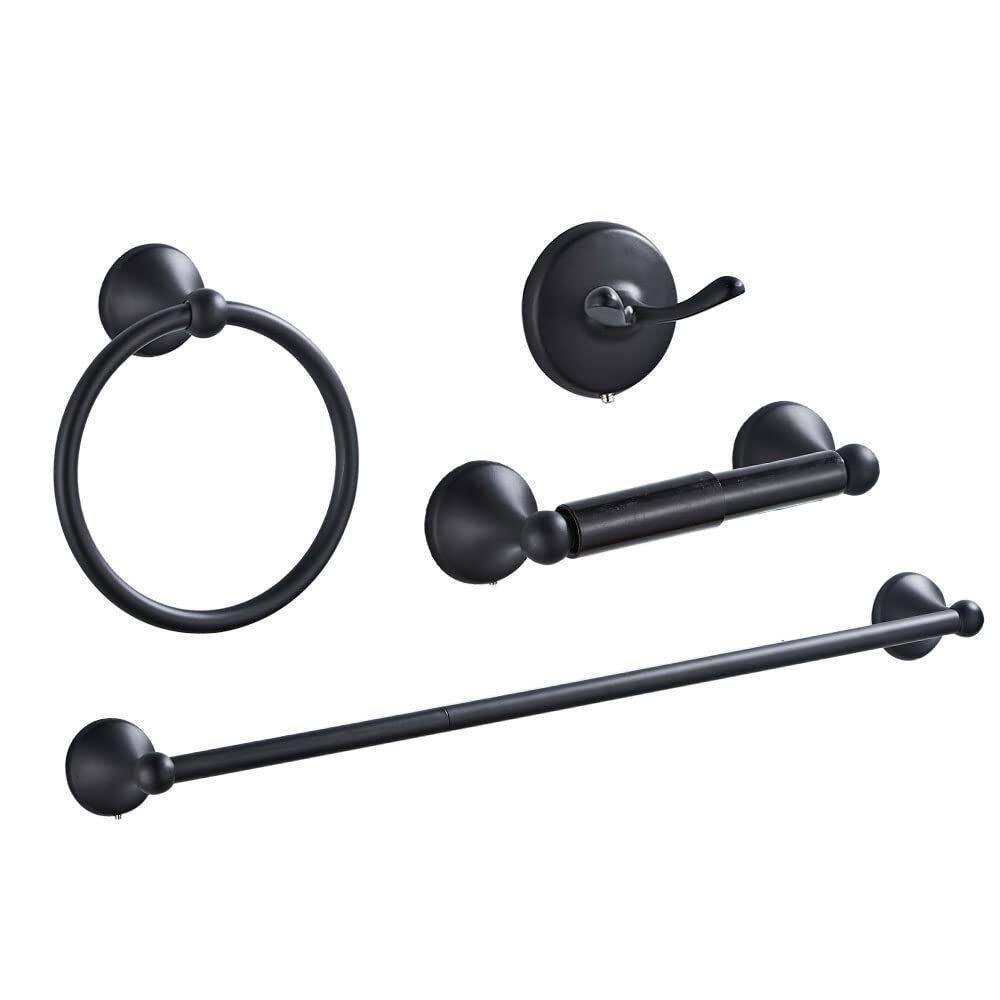 Matte Black 4-Piece Bathroom Hardware Set with Adjustable Towel Bar
