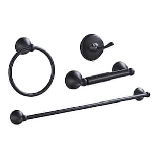 4-Piece Bath Hardware Set with Towel Ring Toilet Paper Holder Towel Hook and 18 or 24 in. Towel Bar in Matte Black