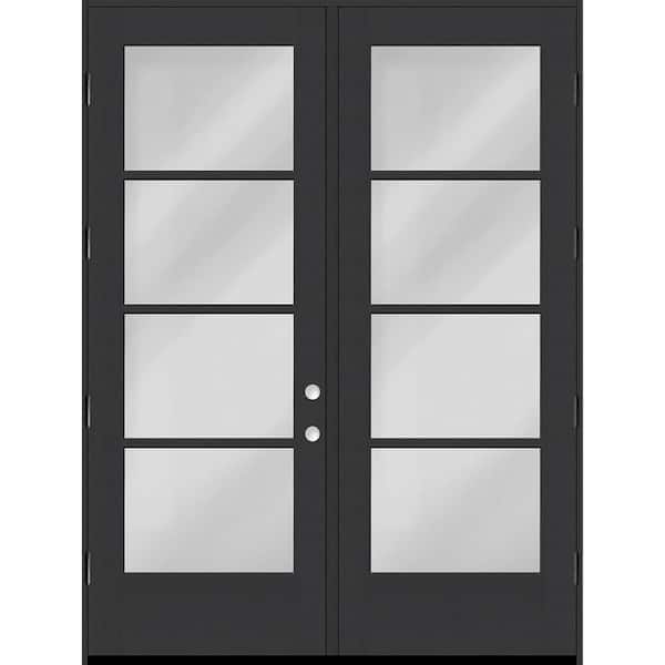 Legacy 72 in. x 96 in. Icon 4-Lite Modern Clear Glass Black RHOS Fiberglass Double Prehung Front Door with 4-9/16 Jamb