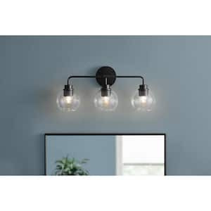 Vista Heights 20.375 in. 3-Light Matte Black Vanity Light with Clear Glass Shade