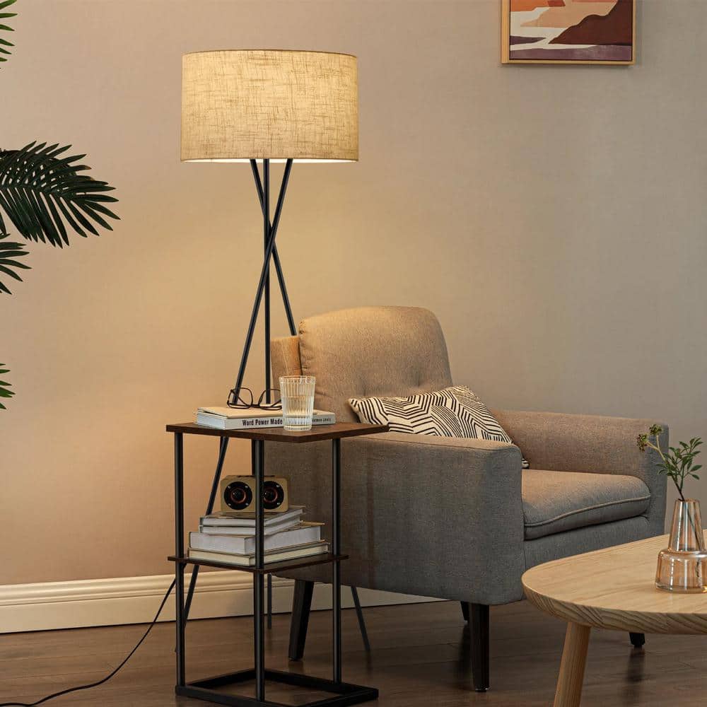 Sadie 60'' Oil-Rubbed Bronze Tripod Floor Lamp with Honey Beige Shade
