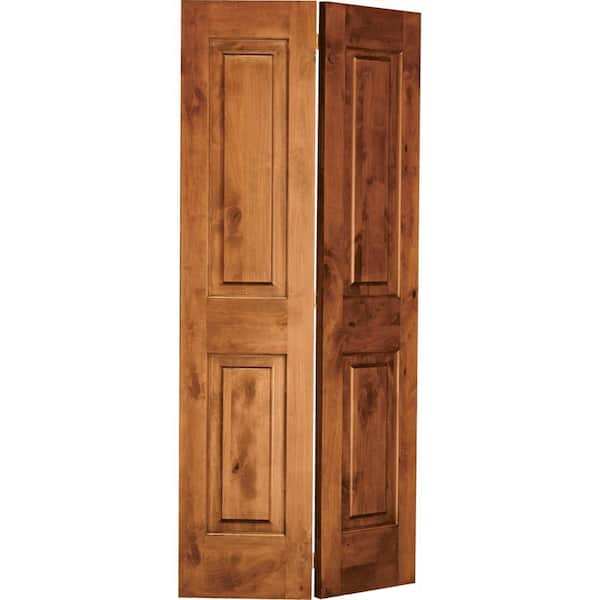 Krosswood Doors 24 in. x 80 in. Rustic Knotty Alder 2-Panel Square Top Solid Core Unfinished Wood Interior Bi-Fold Door
