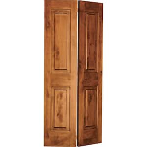 30 in. x 80 in. Rustic Knotty Alder 2-Panel Square Top Solid Core Unfinished Wood Interior Bi-Fold Door