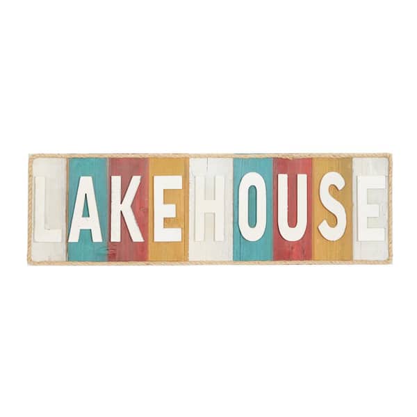 Litton Lane 36 in. x  11 in. Wooden White Lake House Sign Wall Decor