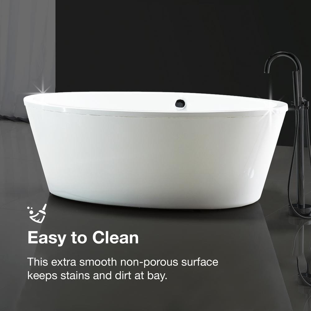 67'' Gloss White Acrylic Freestanding Soaking Bathtub