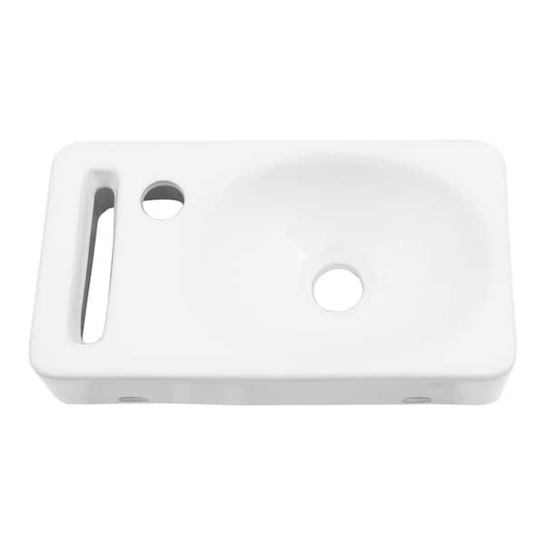 Logmey 15.7 in. x 8.6 in. White Ceramic Rectangular Wall Hung Vessel Sink with Single Faucet Hole for Small Bathroom
