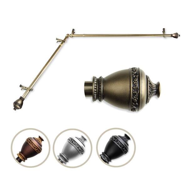 Rod Desyne 13/16" Dia Adjustable 28" to 48" Single Corner Window Curtain Rod in Antique Brass with Amelie Finials