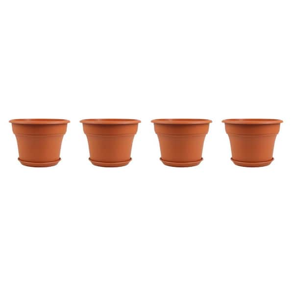 OGETFUUR 4-Pack Plastic Resin Indoor Planter with Drainage Holes and Trays  (10 in. W x 6.37 in. H), Decorative Garden Planters NT8Q-7H6