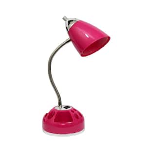 20 in. Pink Organizer Desk Lamp with Charging Outlet Lazy Susan Base