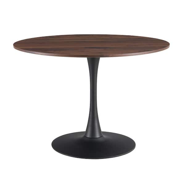 FORCLOVER 41.73 in. Tulip Round Table Brown Wood Top with Metal Frame (Seats 4)