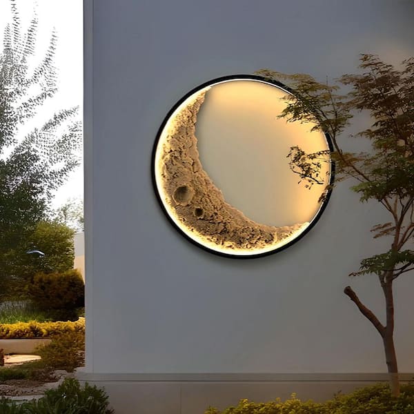 25 in. H 3D Aluminum Moon Indoor and Outdoor Wall Lamp with Remote