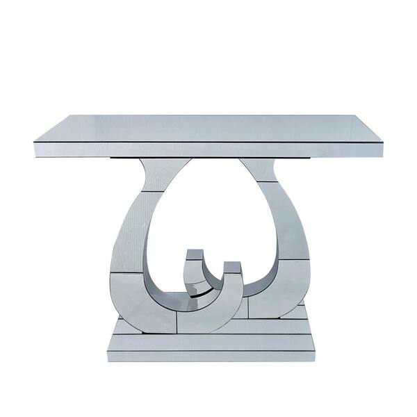 Polibi 39.37 in. Silver Rectangle Glass Top Console Table with