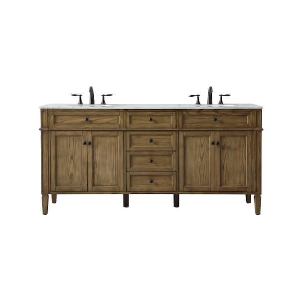 Unbranded Simply Living 72 in. W x 21.5 in. D x 35 in. H Bath Vanity in Driftwood with Carrara White Marble Top