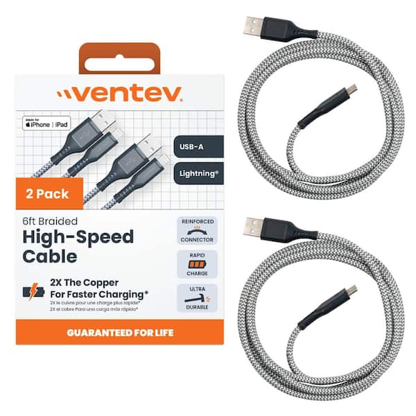 Ventev Braided Cables - USB A to Lightning (2-Pack)