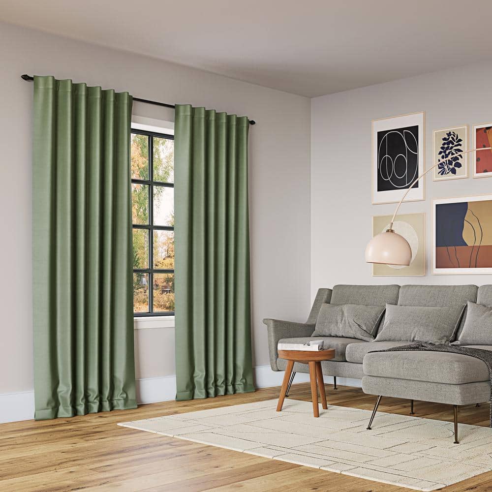 Moss Green Faux Silk Blackout Back Tab Curtain Panel 50" x 84"