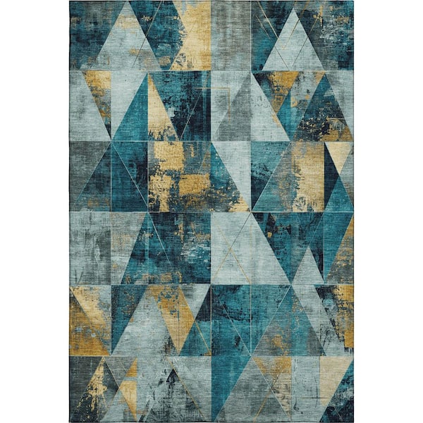 Mayfield Premium Machine Washable Abstract AMF1888 Teal 10 ft. x 14 ft. Area Rug