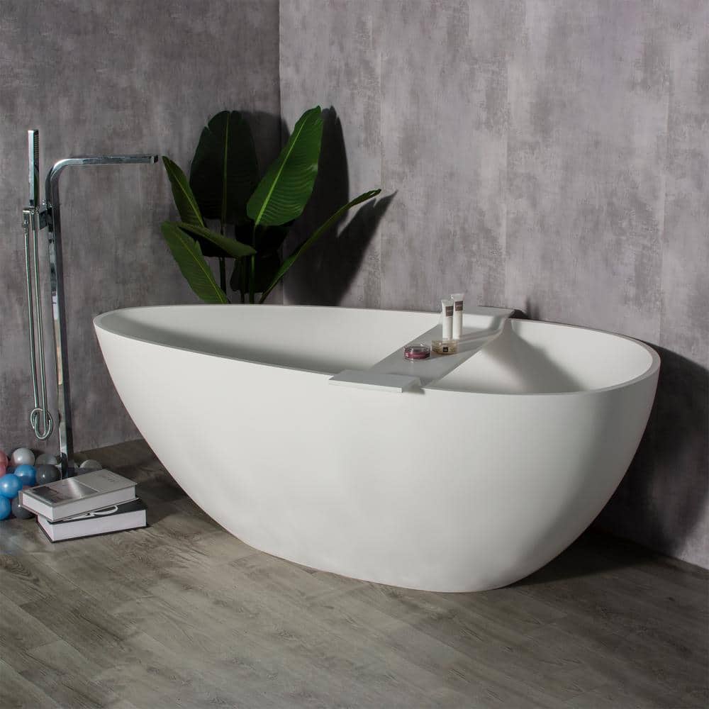 59 in. x 29.5 in. Solid Surface Flatbottom Freestanding Bathtub Contemporar