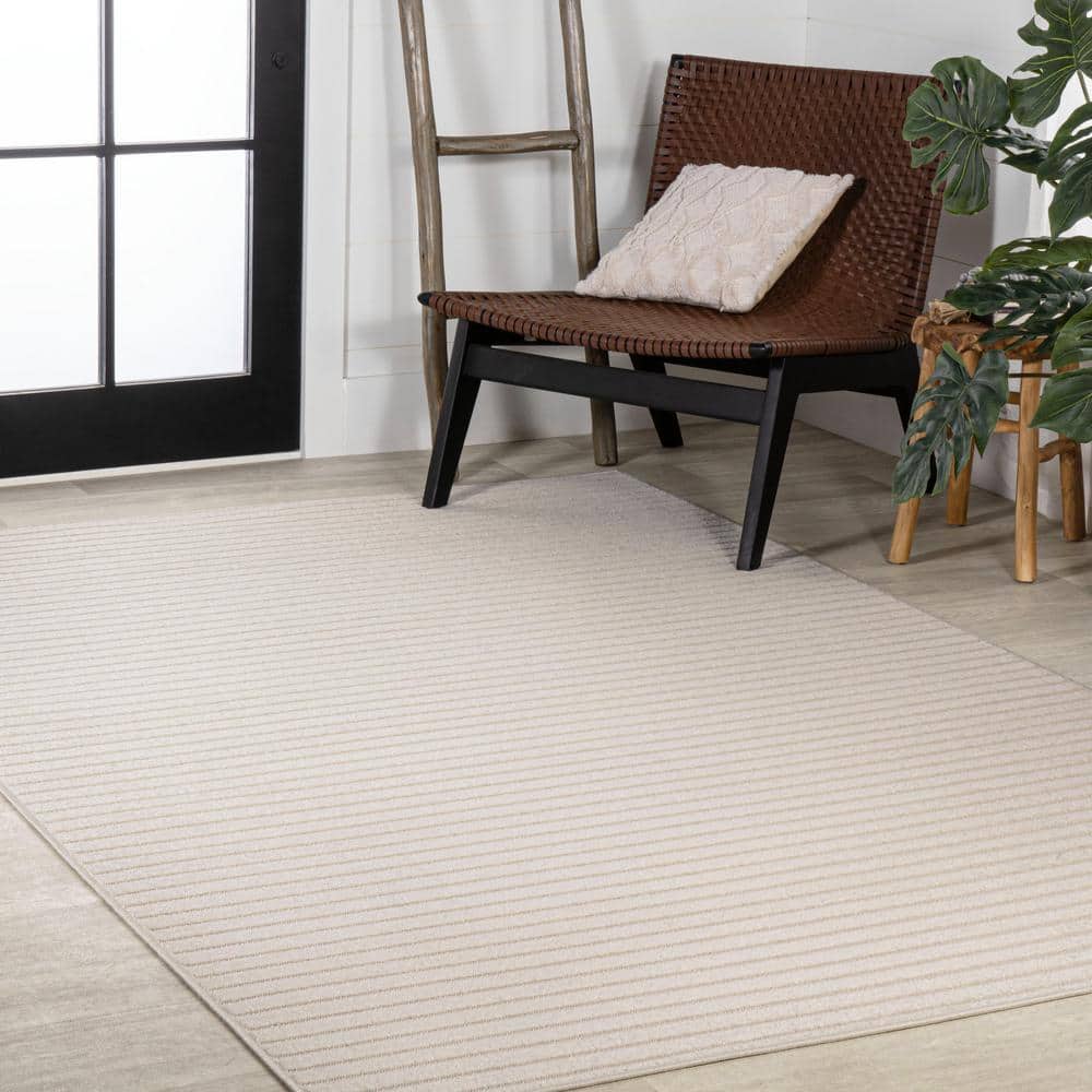 Aarhus Ivory Synthetic Striped 3' x 5' Indoor/Outdoor Rug