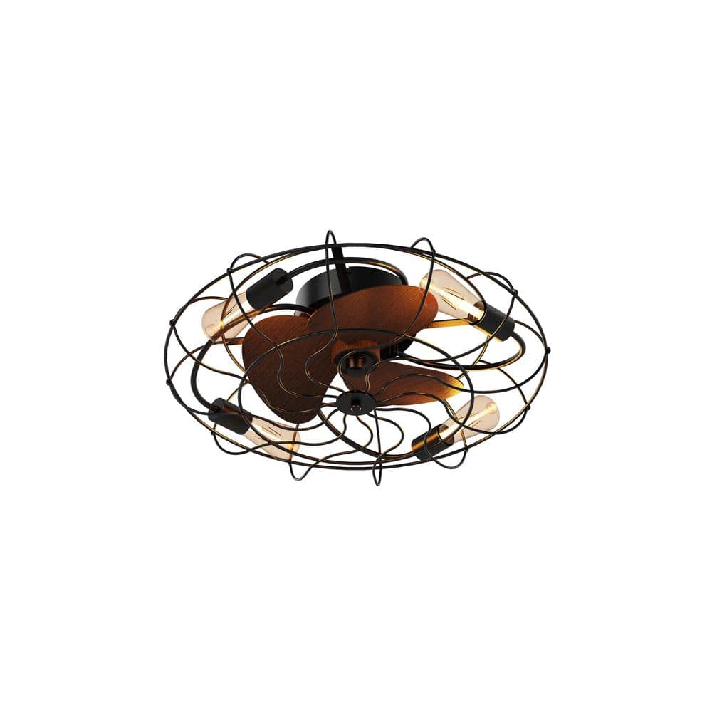 24 in. 4-Light Indoor Black Wood Grain Industrial Metal Cage Enclosed Ceiling Fan with Light Kit and Remote price history on PriceWatchPro