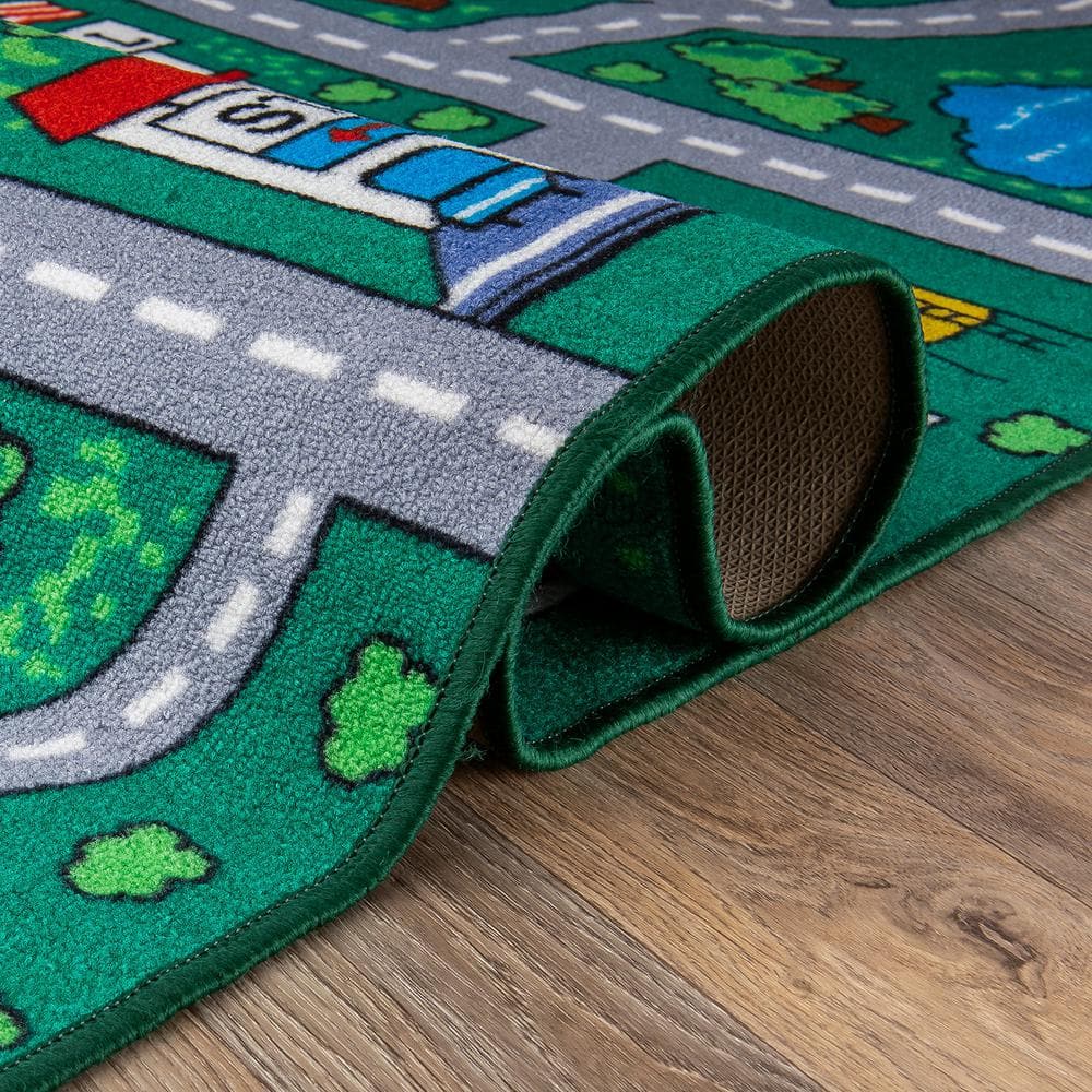 Green Educational Road Traffic Kids Playmat Area Rug 7'10" x 10'