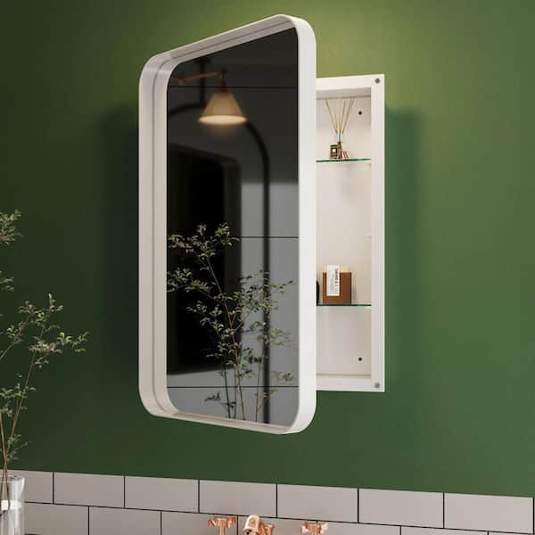 16 in. W x 24 in. H Rectangular Aluminum Medicine Cabinet with Mirror and Adjustable Shelves in White