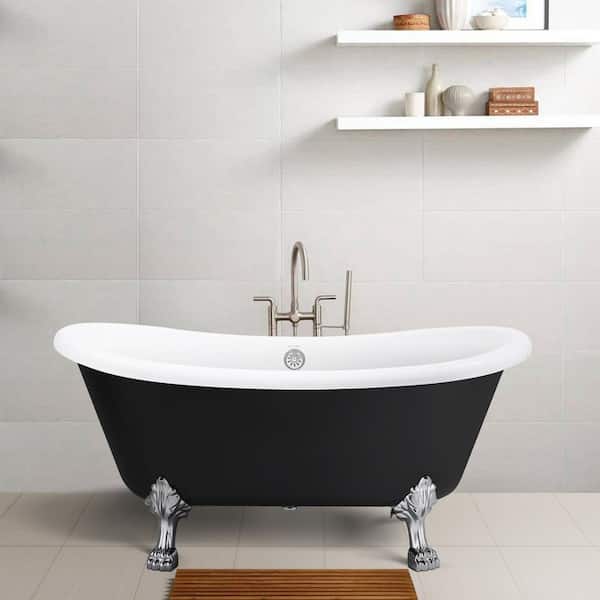 Mokleba Victoria 67 in. Acrylic Freestanding Oval Double Slipper Clawfoot Non-Whirlpool Bathtub in Black