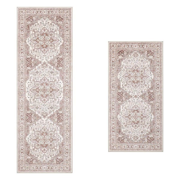 Rylan Brown/Green 2 ft. x 6 ft. Woven Oriental Polyester 2-Piece Set Area Rug