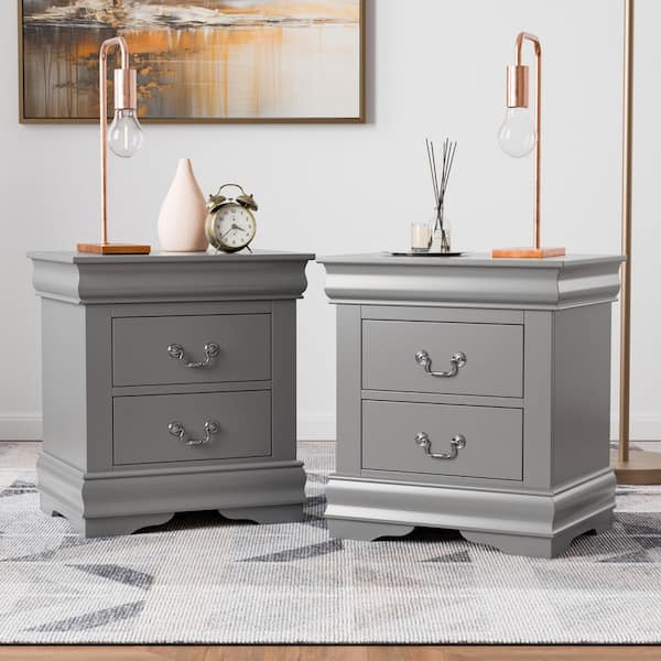 Burkhart II Gray 2-Drawer 21.5 in. W Nightstand with Bracketed Feet (Set of 2)
